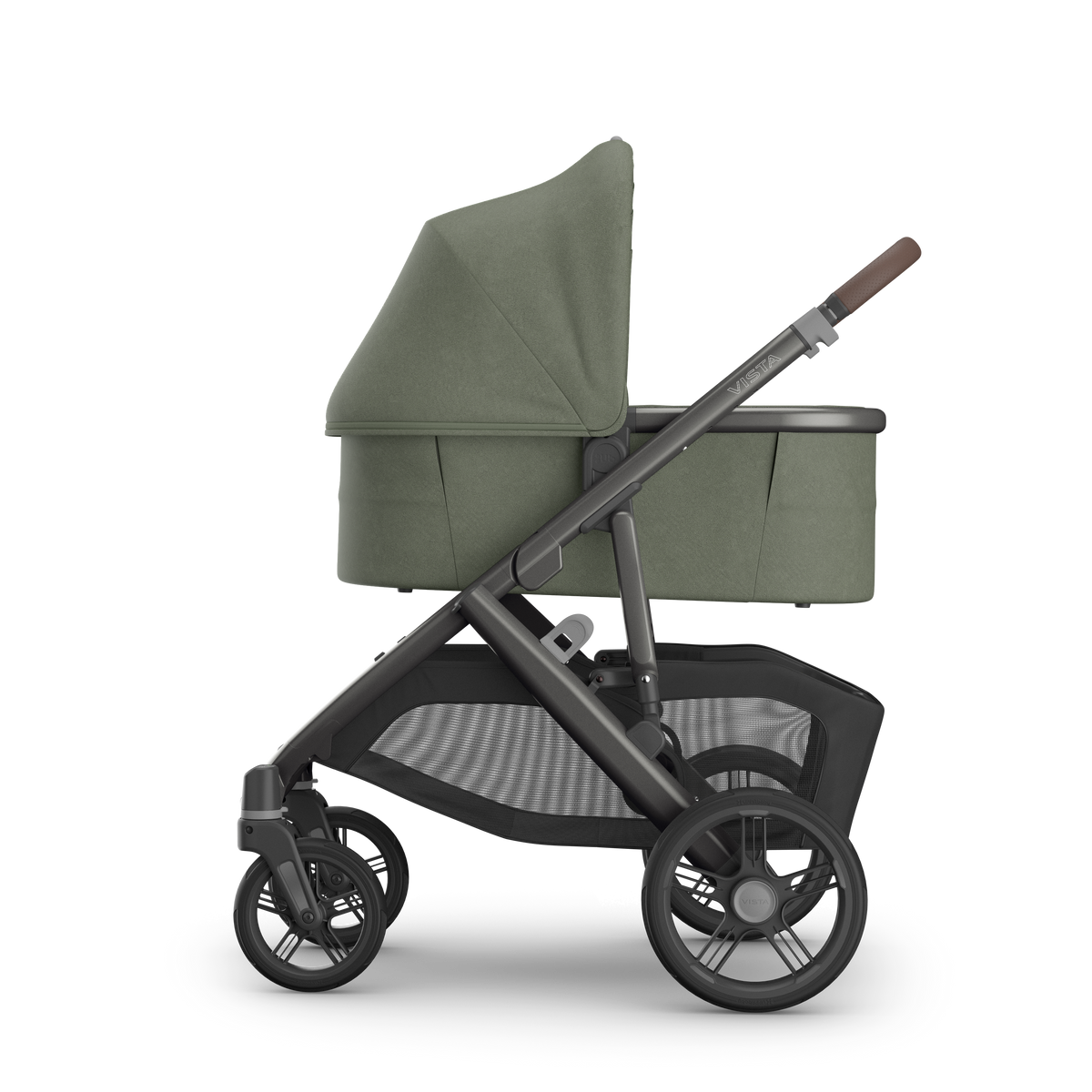 UPPAbaby V3 Bassinet - Evelyn (Meadow Green), on Vista V3, side