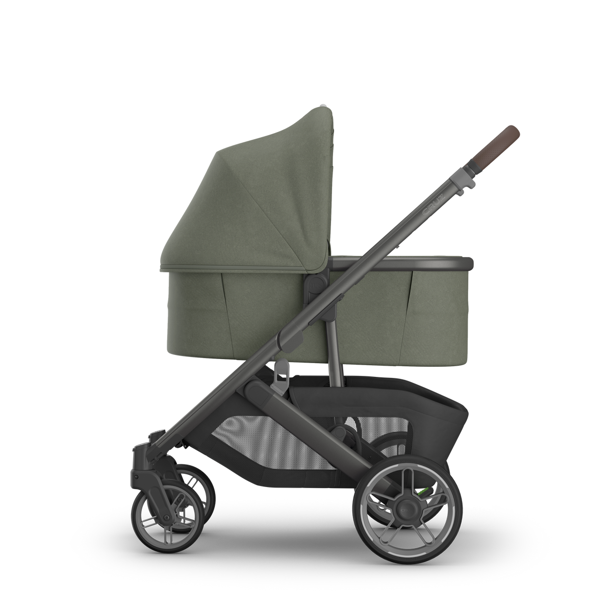 UPPAbaby V3 Bassinet - Evelyn (Meadow Green), on Cruz V3, side
