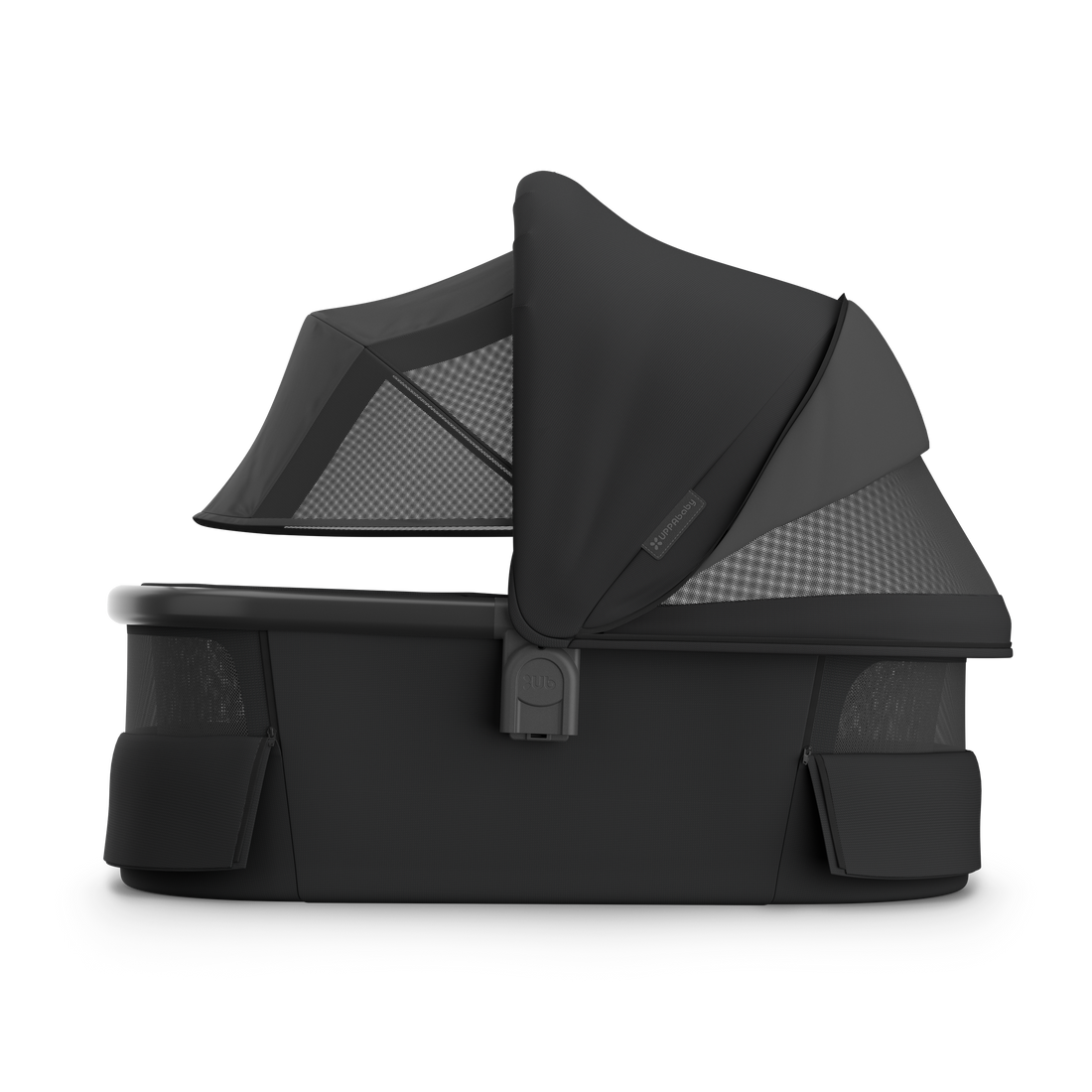 UPPAbaby V3 Bassinet - Jake (Charcoal / Carbon), side all vents open