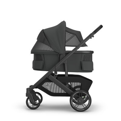 UPPAbaby V3 Bassinet - Jake (Charcoal / Carbon), on Cruz V3, side all vents open