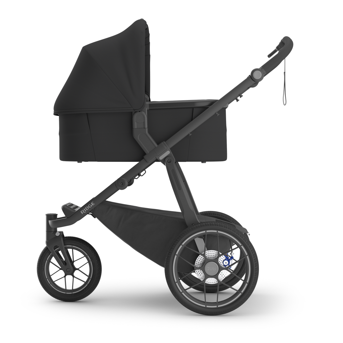 UPPAbaby V3 Bassinet - Jake (Charcoal / Carbon), on Ridge V2, side