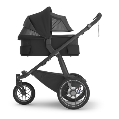 UPPAbaby V3 Bassinet - Jake (Charcoal / Carbon), on Ridge V2, side all vents open