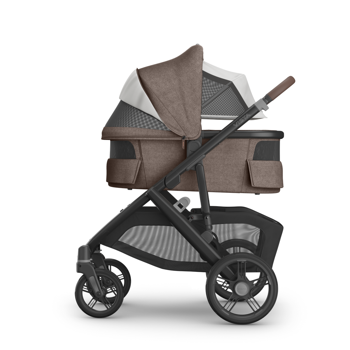 UPPAbaby V3 Bassinet - Owen (Mocha Melange), on Vista V3, side all vents open