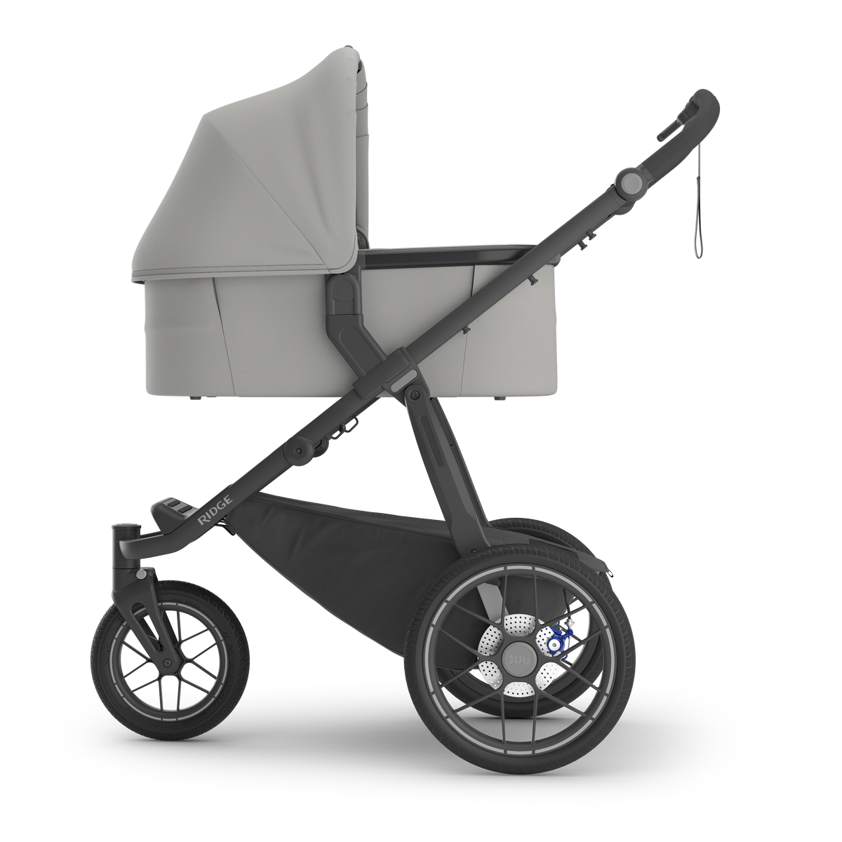 UPPAbaby V3 Bassinet - Savannah (Pearl Grey Jacquard / Carbon Melange / Black), on Ridge V2, side