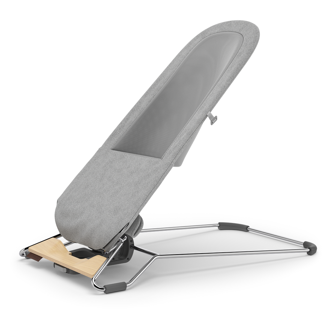 UPPAbaby Mira Baby Bouncer - Stella (Grey Mélange / Silver Chrome / Maple Wood), three quarter left toddler