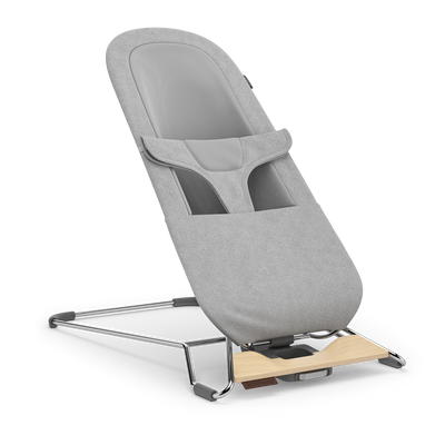 UPPAbaby Mira Baby Bouncer - Stella (Grey Mélange / Silver Chrome / Maple Wood), three quarter right
