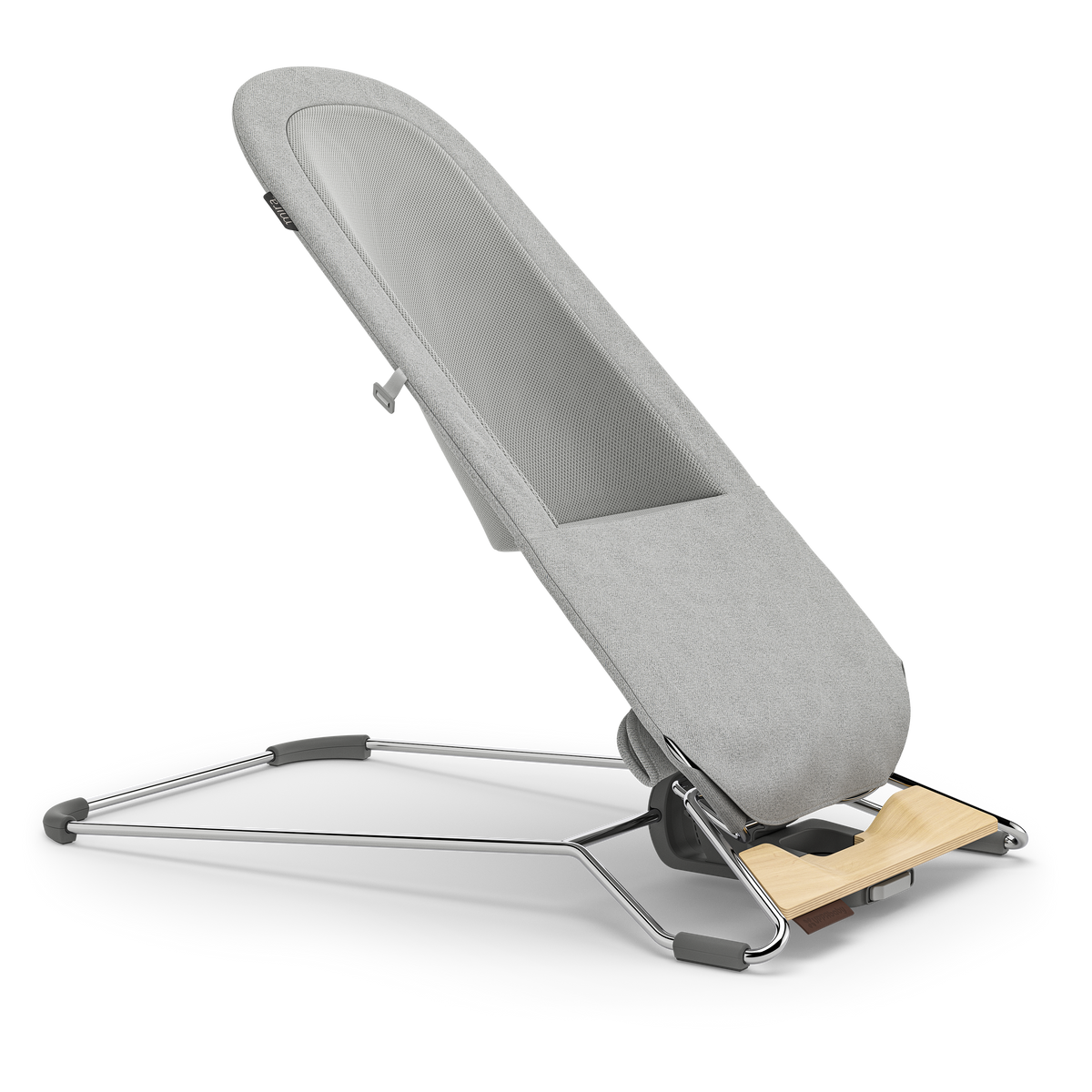 UPPAbaby Mira Baby Bouncer - Stella (Grey Mélange / Silver Chrome / Maple Wood), three quarter right toddler