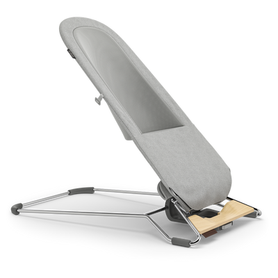 UPPAbaby Mira Baby Bouncer - Stella (Grey Mélange / Silver Chrome / Maple Wood), three quarter right toddler