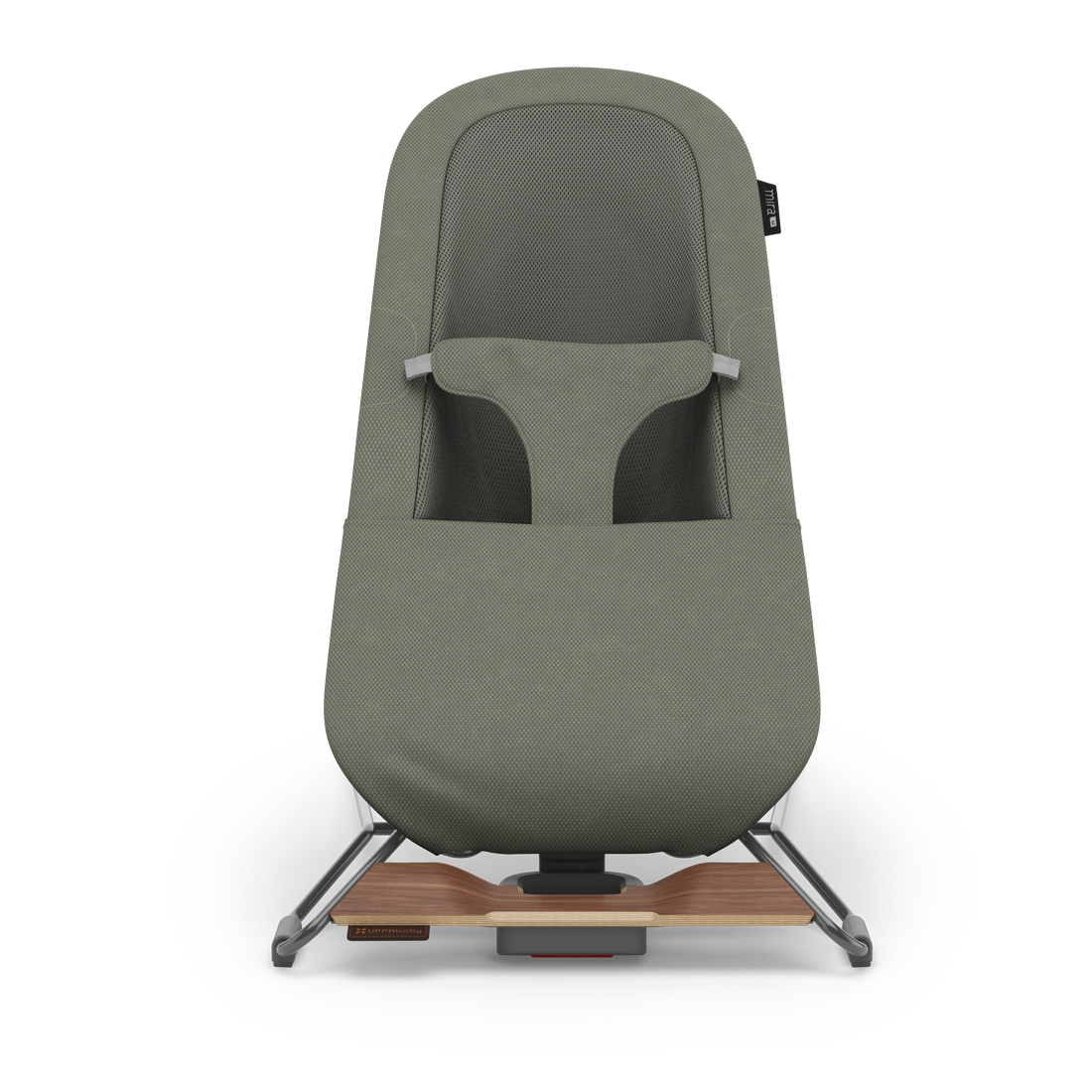 UPPAbaby Mira V2 3-in-1 Bouncer in Maddie (Green Soft Knit / Walnut), front view in Play mode