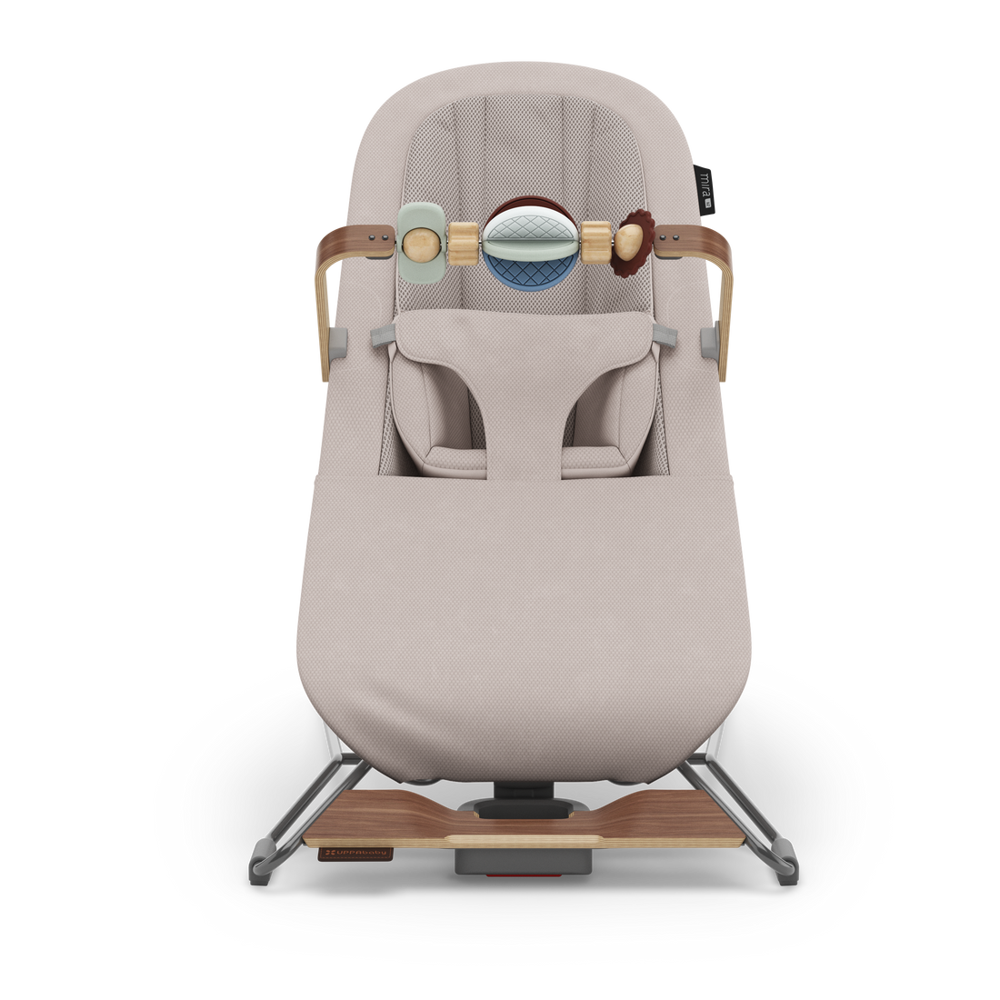 UPPAbaby Mira V2 3-in-1 Bouncer in Townsend (Beige Soft Knit / Walnut), front view