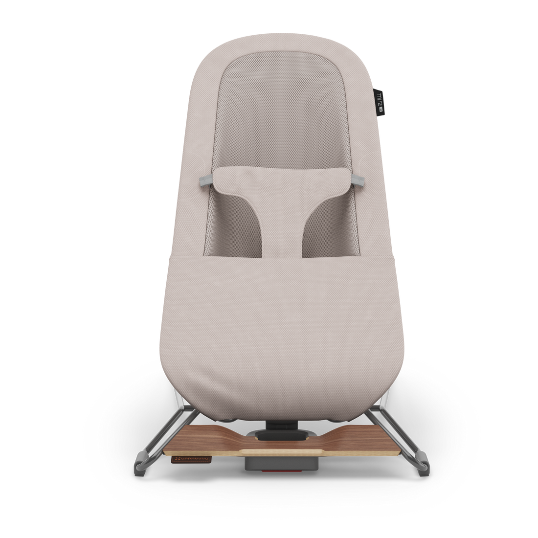 UPPAbaby Mira V2 3-in-1 Bouncer in Townsend (Beige Soft Knit / Walnut), front view in Play mode