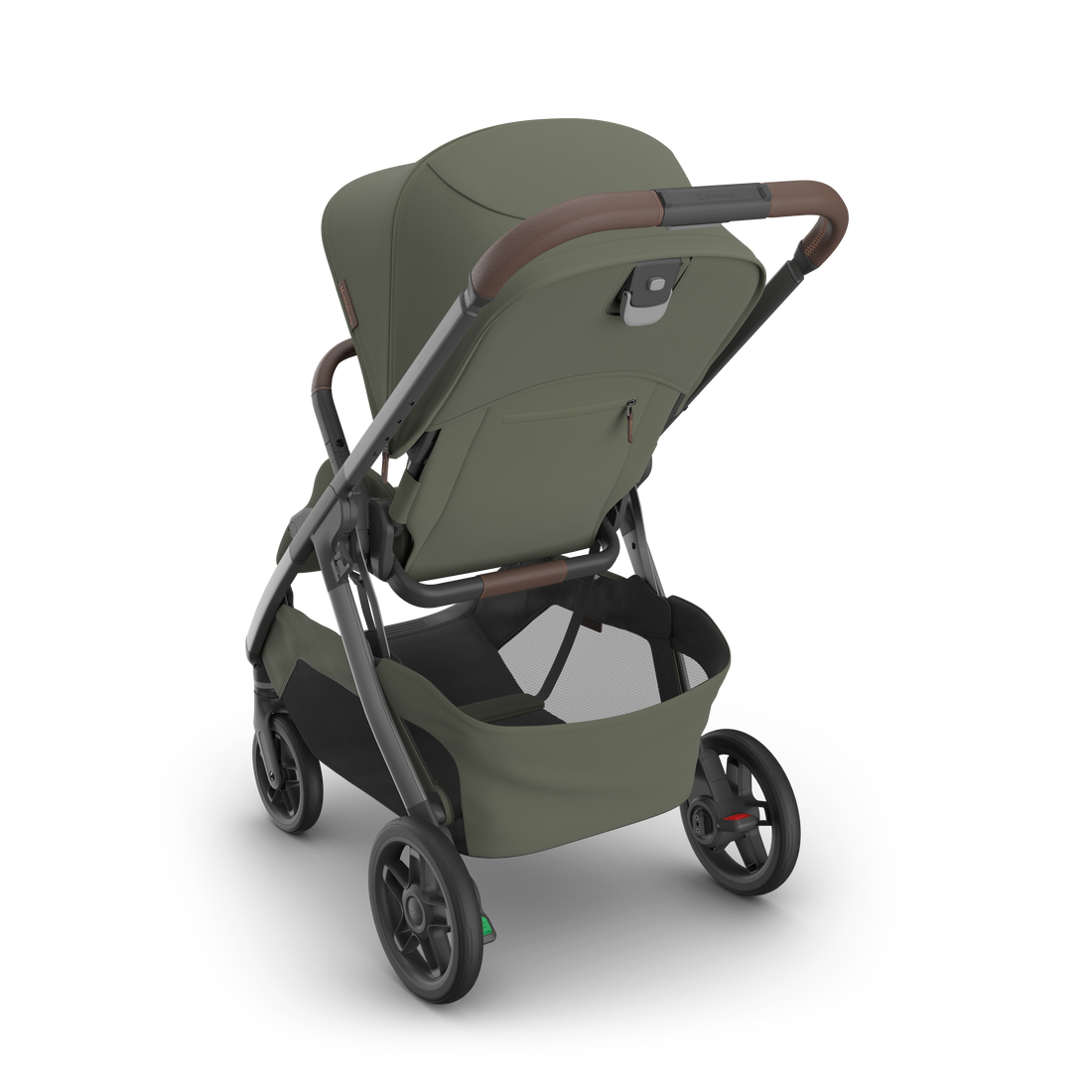 UPPAbaby Kona pram in Evelyn (meadow green), three-quarter view from behind