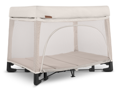 UPPAbaby Remi Portacot - Charlie (Sand Melange), three quarter right panel rolled