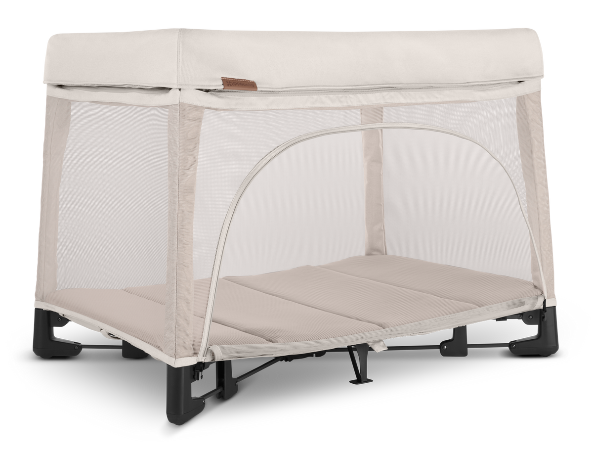 UPPAbaby Remi Portacot - Charlie (Sand Melange), three quarter right panel rolled