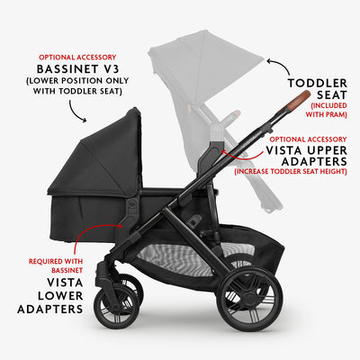 Damaged Box - UPPAbaby Vista V3 Pram with Toddler Seat Only - Nori (Charcoal / Saddle Leather) - UPPAbaby Australia