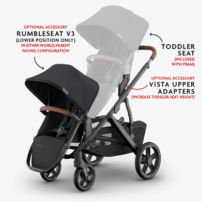 UPPAbaby Vista V3 Pram with Toddler Seat Only - Nori (Charcoal / Saddle Leather)