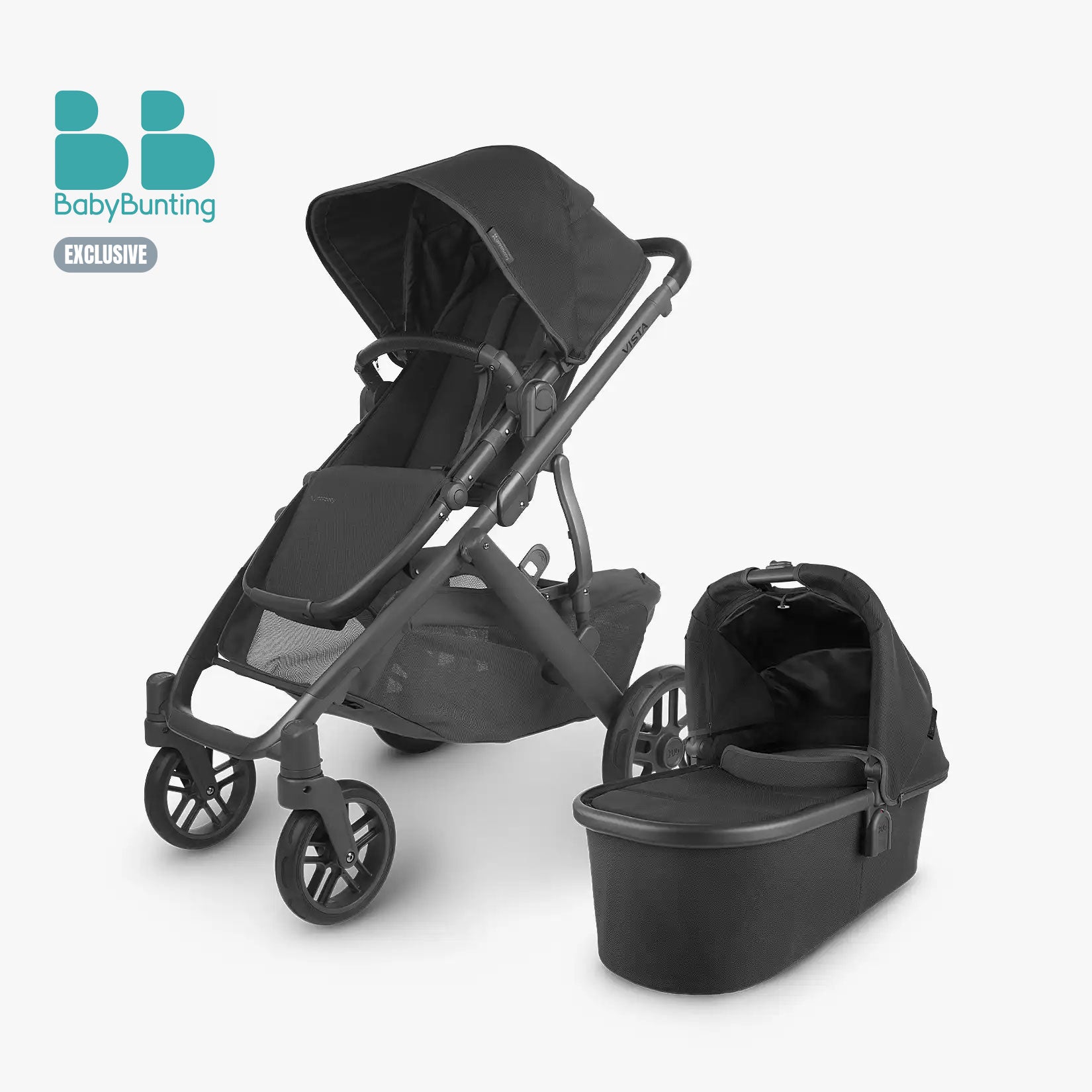 UPPAbaby Vista V2 With Bassinet - Jake (Black Fabric/Black Leather/Carbon Frame)