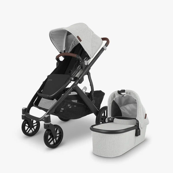 UPPAbaby Vista V2 With Bassinet Anthony White and Grey Chenille Carbon Chestnut Leather UPPAbaby Australia