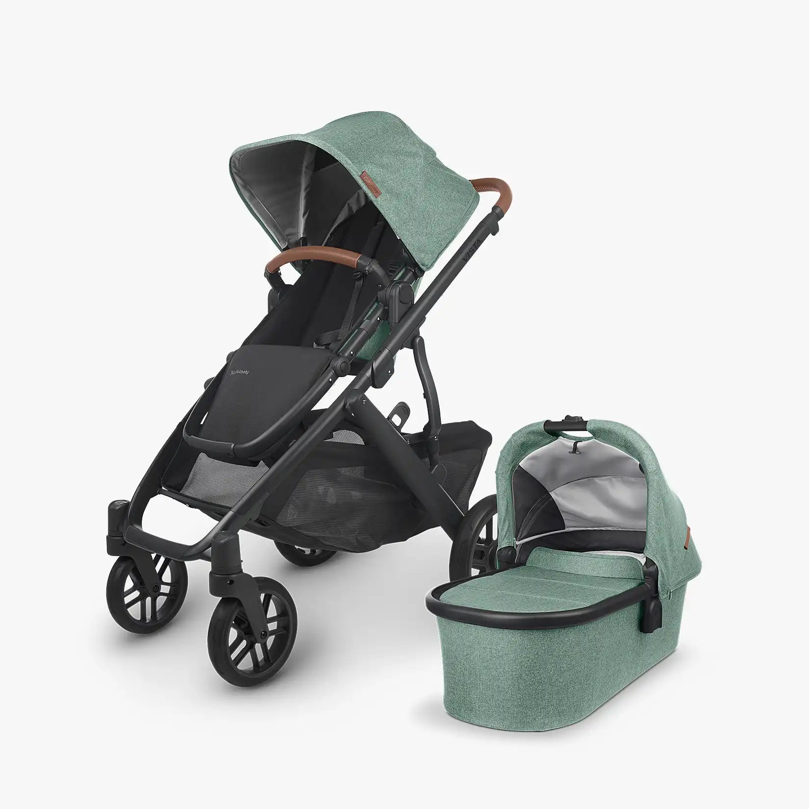 UPPAbaby VISTA V2 With Bassinet - Gwen (Green Mélange/Carbon/Saddle Leather) - UPPAbaby Australia