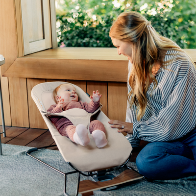 UPPAbaby Mira Baby Bouncer - Charlie (Sand Melange / Black Chrome / Walnut Wood)