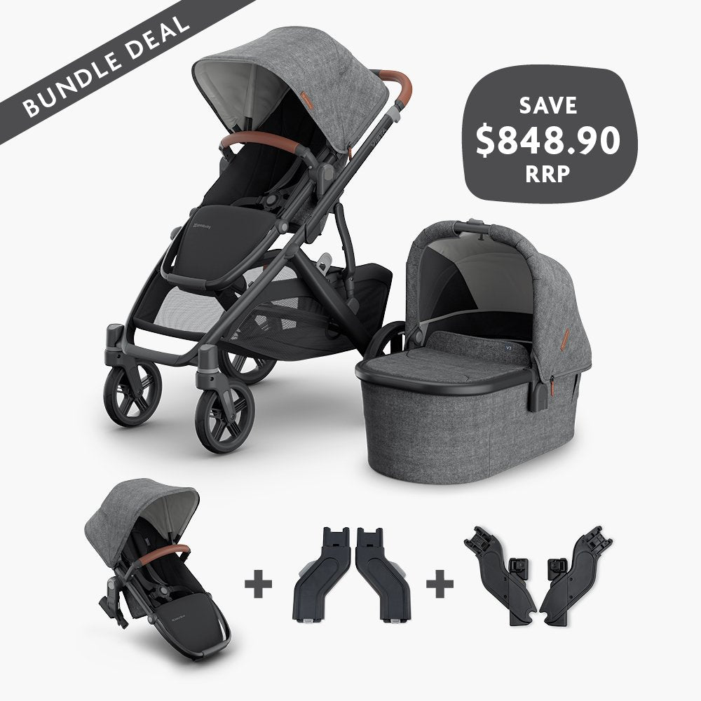 BUNDLE DEAL - UPPAbaby Vista V3 with Bassinet + RumbleSeat V3 + Upper Adapter + Lower Adapter