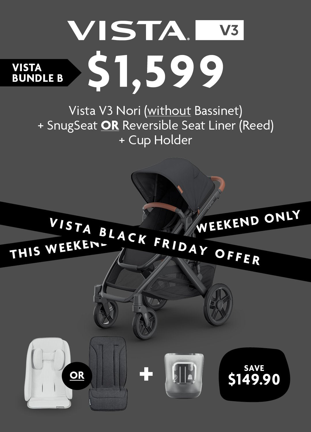 BLACK FRIDAY DEAL - VISTA V3 BUNDLE B - Vista V3 Pram Nori (Without Bassinet)